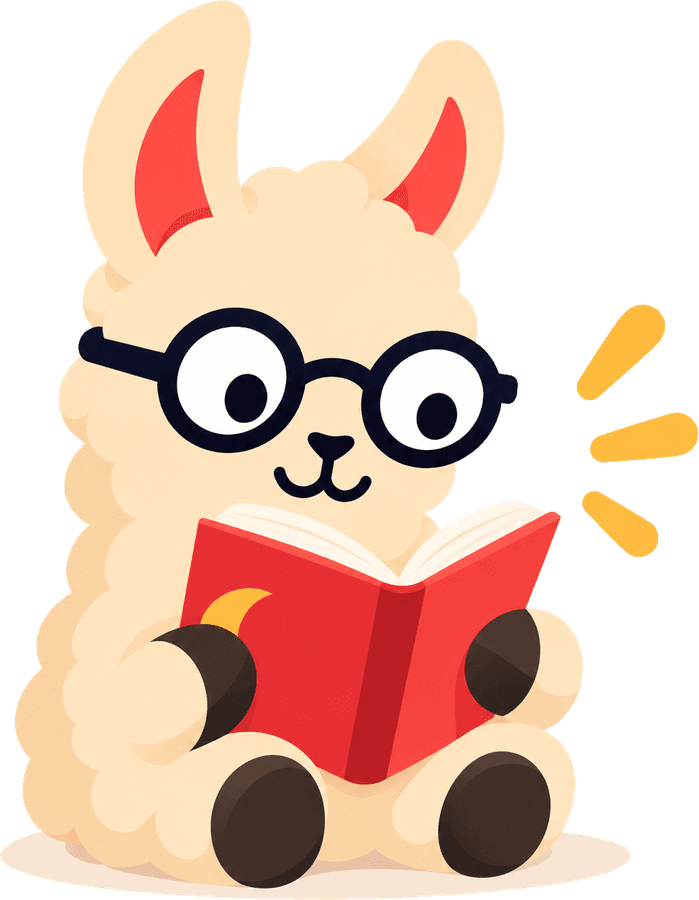 A llama with glasses reading a book